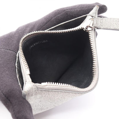 BALENCIAGA Card Case Everyday 551990 Silver Glitter Leather Coin Case Unisex