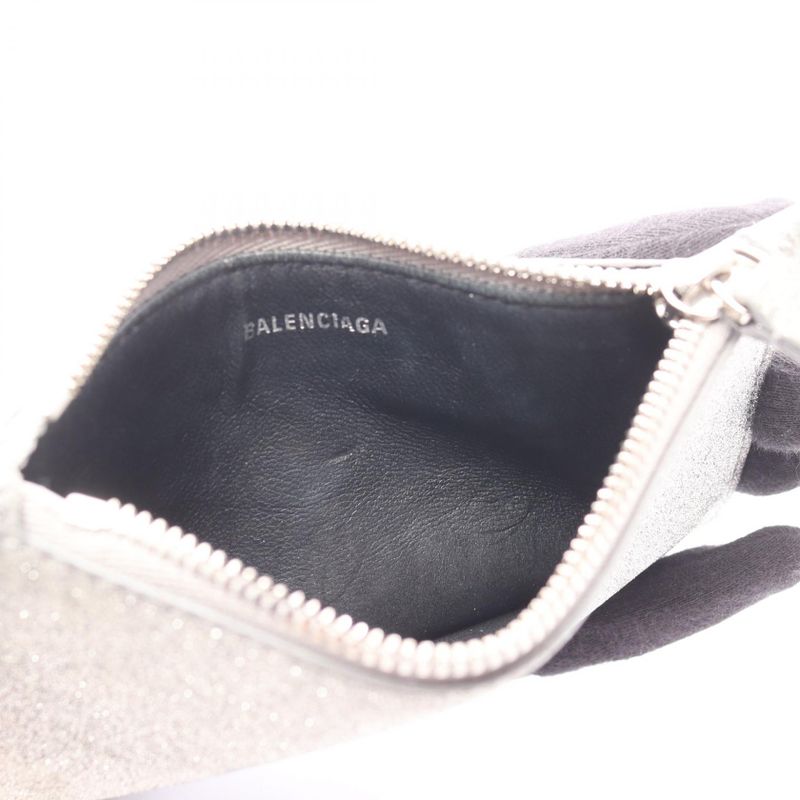 BALENCIAGA Card Case Everyday 551990 Silver Glitter Leather Coin Case Unisex