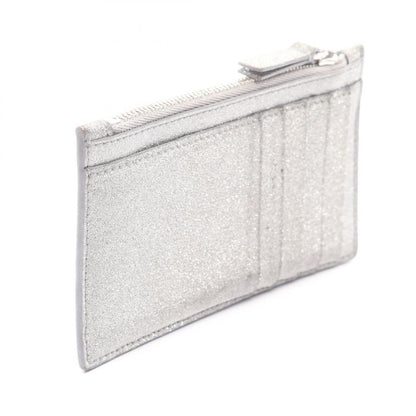 BALENCIAGA Card Case Everyday 551990 Silver Glitter Leather Coin Case Unisex