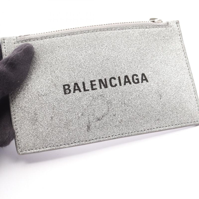 BALENCIAGA Card Case Everyday 551990 Silver Glitter Leather Coin Case Unisex
