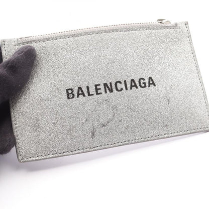 BALENCIAGA Card Case Everyday 551990 Silver Glitter Leather Coin Case Unisex