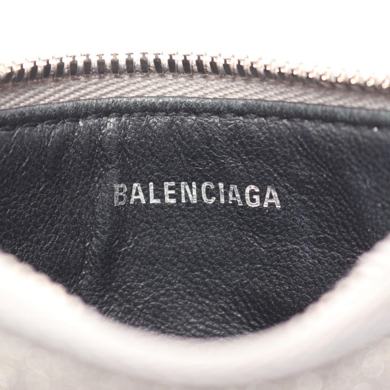 BALENCIAGA Card Case Everyday 551990 Silver Glitter Leather Coin Case Unisex