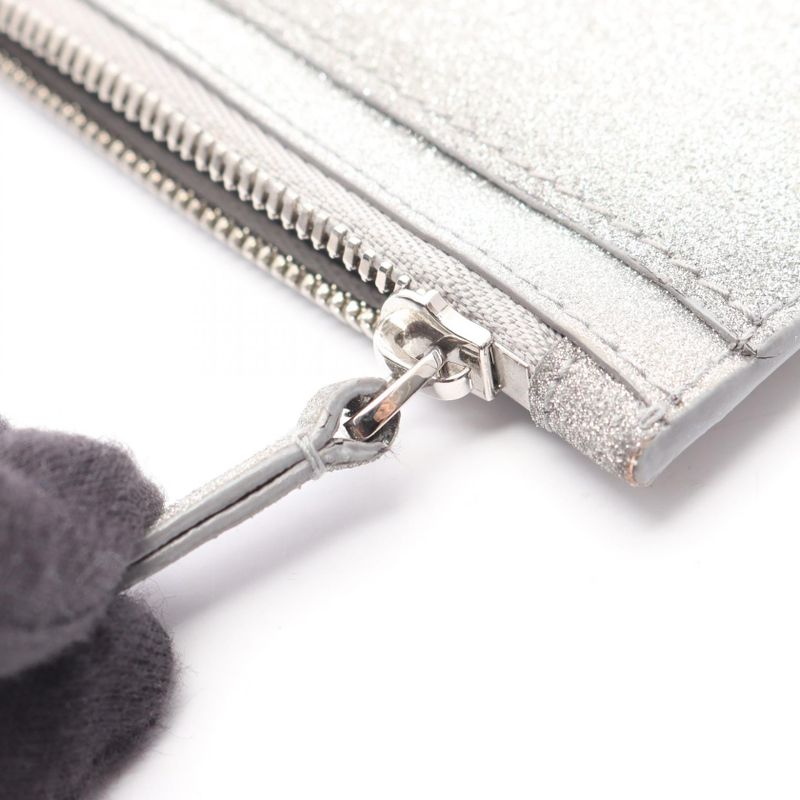 BALENCIAGA Card Case Everyday 551990 Silver Glitter Leather Coin Case Unisex