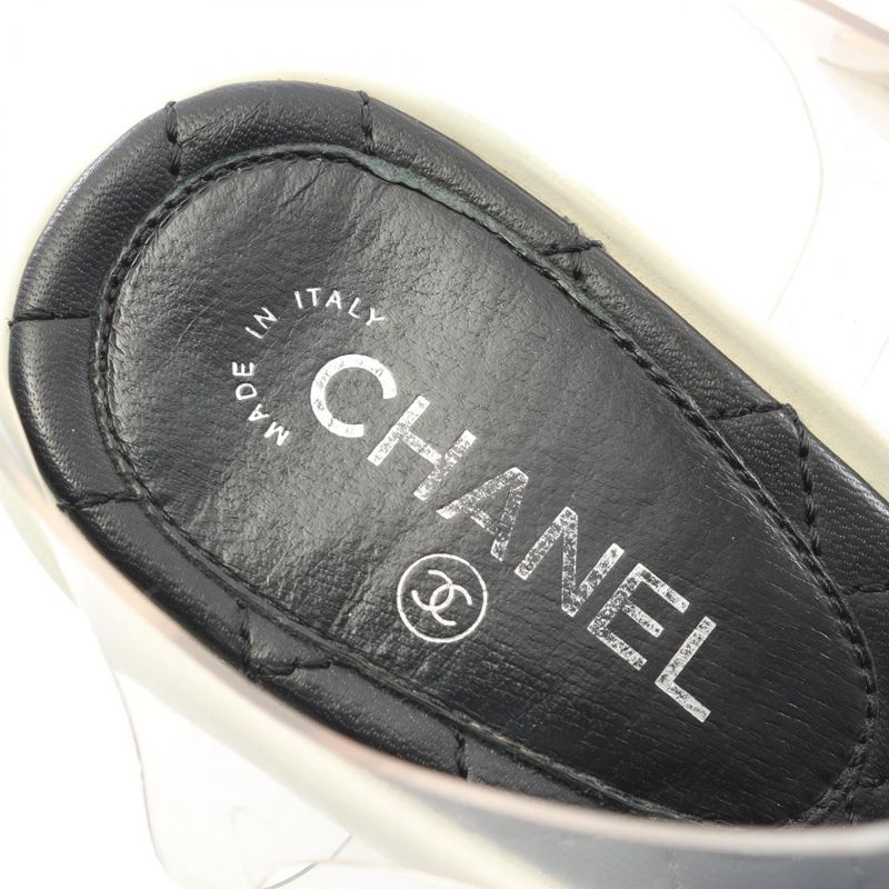 CHANEL Sandals Coco Mark Rhinestone Black PVC Coating Canvas Sandals Women's