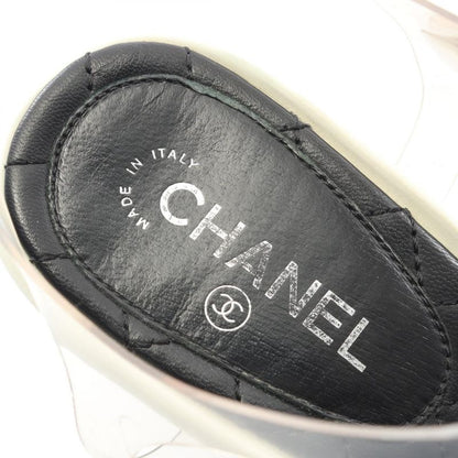 CHANEL Sandals Coco Mark Rhinestone Black PVC Coating Canvas Sandals Women's