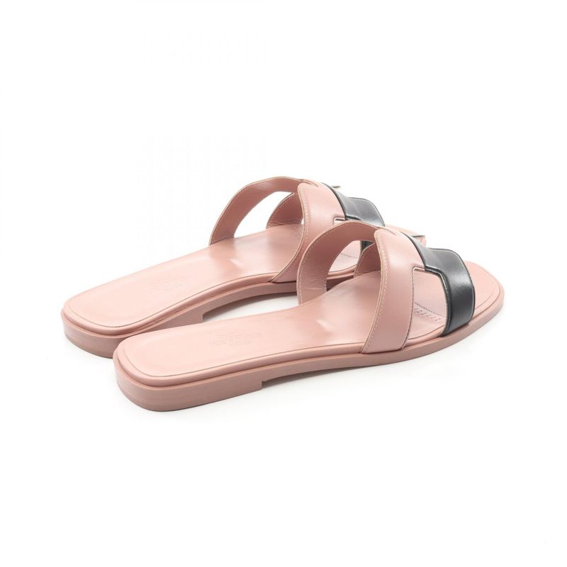 HERMES Sandals Oran Pink Black Leather Oran Women's Unused