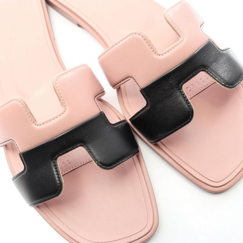 HERMES Sandals Oran Pink Black Leather Oran Women's Unused