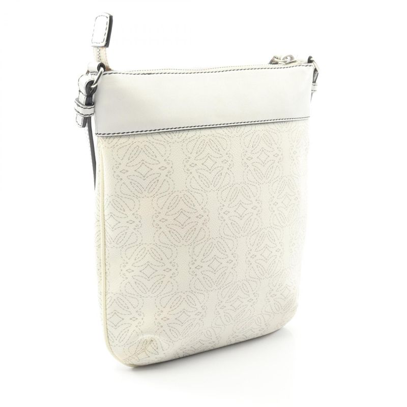 LOEWE Shoulder Bag Anagram White PVC Coated Canvas Leather Repeat Anagram