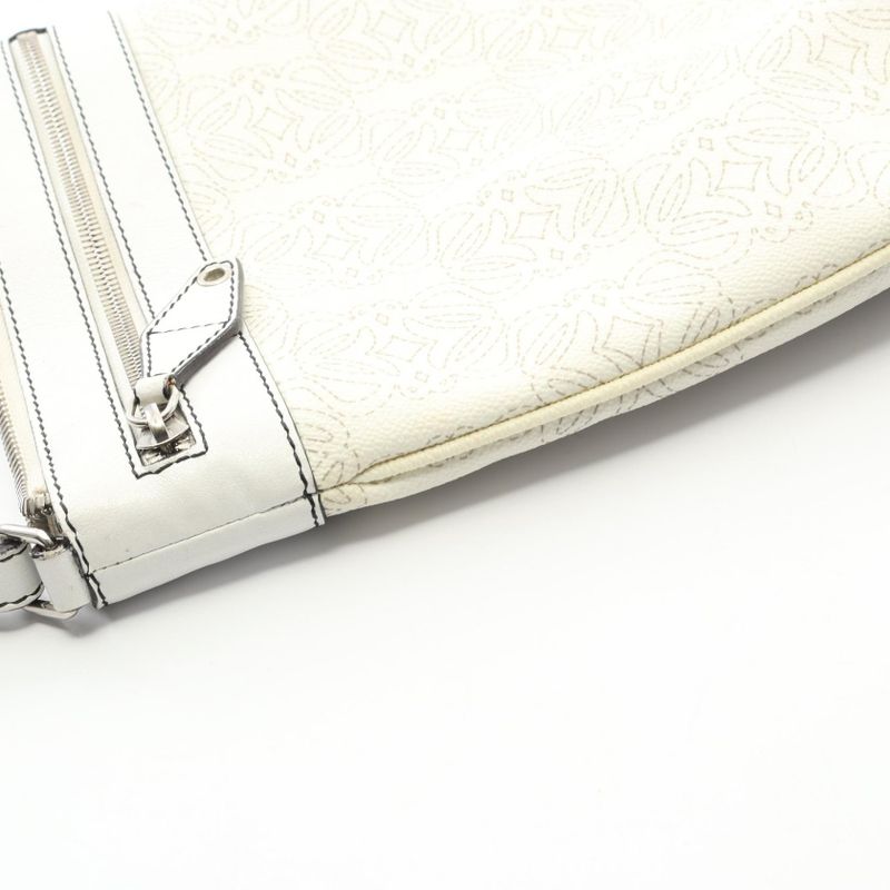 LOEWE Shoulder Bag Anagram White PVC Coated Canvas Leather Repeat Anagram