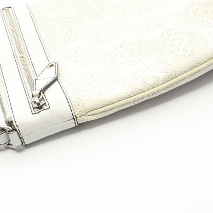 LOEWE Shoulder Bag Anagram White PVC Coated Canvas Leather Repeat Anagram
