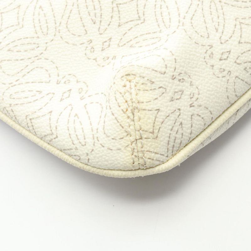 LOEWE Shoulder Bag Anagram White PVC Coated Canvas Leather Repeat Anagram