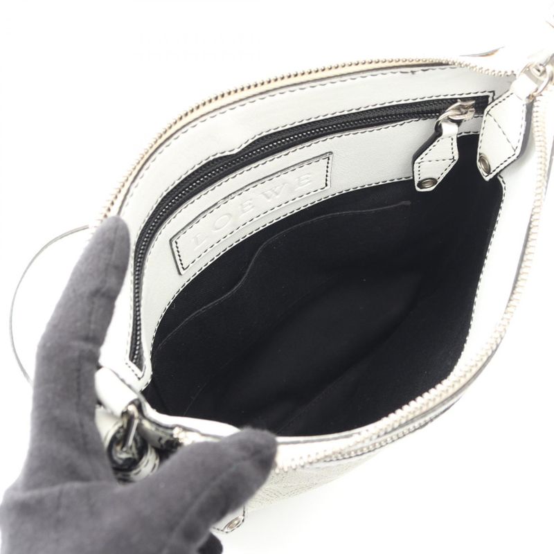 LOEWE Shoulder Bag Anagram White PVC Coated Canvas Leather Repeat Anagram