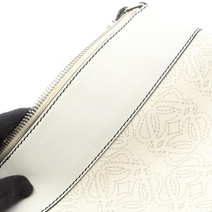 LOEWE Shoulder Bag Anagram White PVC Coated Canvas Leather Repeat Anagram