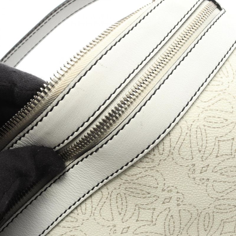 LOEWE Shoulder Bag Anagram White PVC Coated Canvas Leather Repeat Anagram