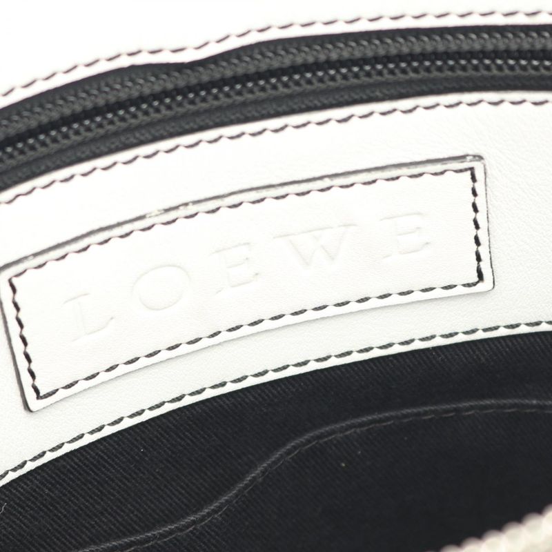 LOEWE Shoulder Bag Anagram White PVC Coated Canvas Leather Repeat Anagram