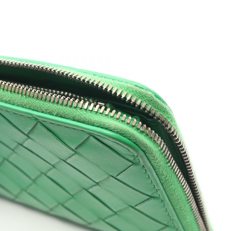 BOTTEGA VENETA Round Long Wallet Intrecciato Green Leather Intrecciato Round