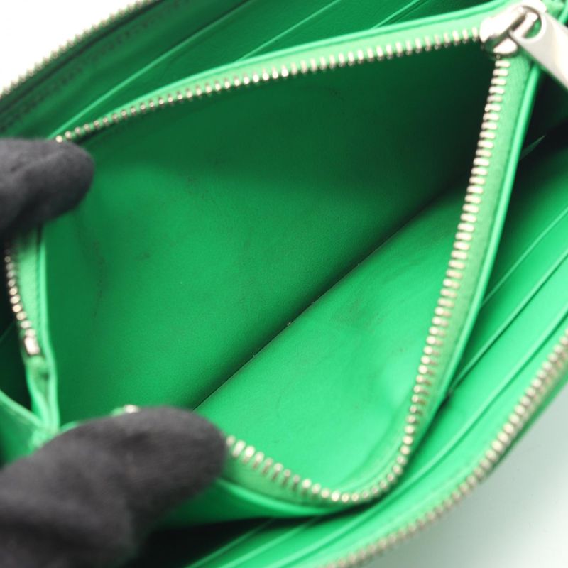 BOTTEGA VENETA Round Long Wallet Intrecciato Green Leather Intrecciato Round