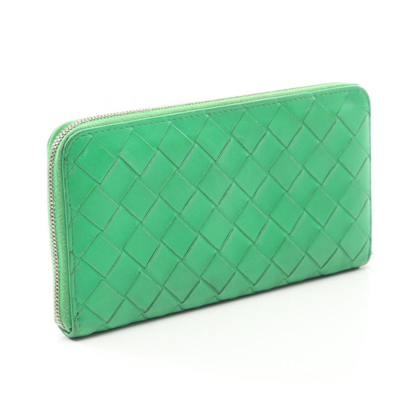 BOTTEGA VENETA Round Long Wallet Intrecciato Green Leather Intrecciato Round