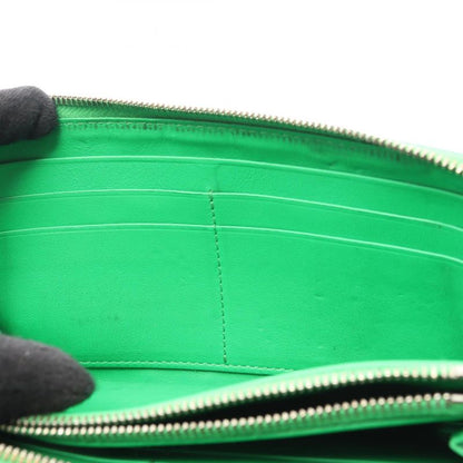 BOTTEGA VENETA Round Long Wallet Intrecciato Green Leather Intrecciato Round