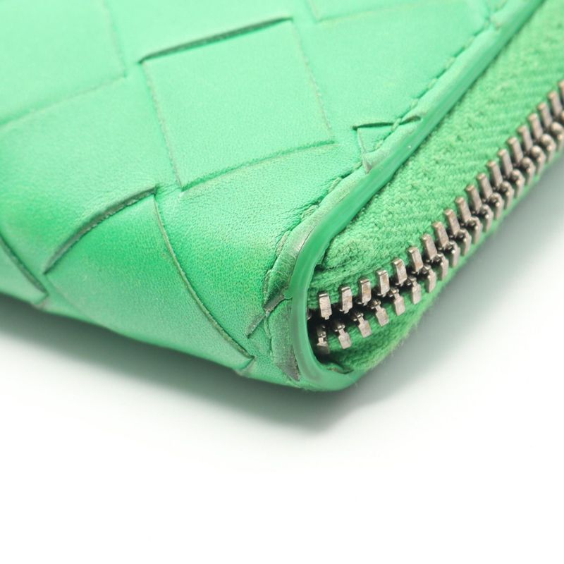 BOTTEGA VENETA Round Long Wallet Intrecciato Green Leather Intrecciato Round