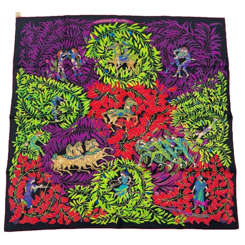 HERMES Carre 90 Silk Scarf LA Promenade DE Platon Plato's Journey Purple With