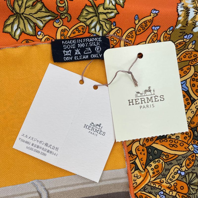 HERMES Scarf Carre 90 Jardins D'hiver Winter Garden 100% Silk Orange