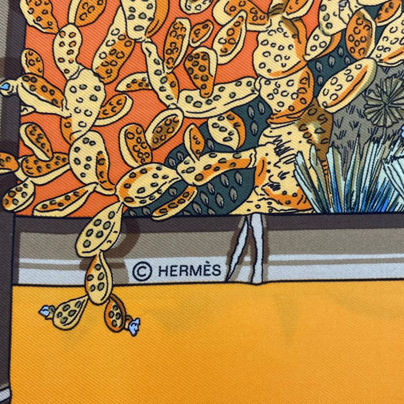 HERMES Scarf Carre 90 Jardins D'hiver Winter Garden 100% Silk Orange
