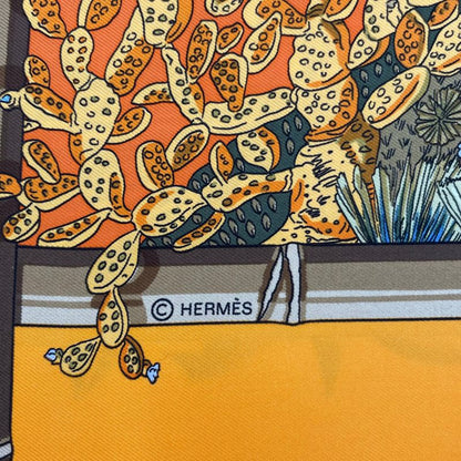 HERMES Scarf Carre 90 Jardins D'hiver Winter Garden 100% Silk Orange