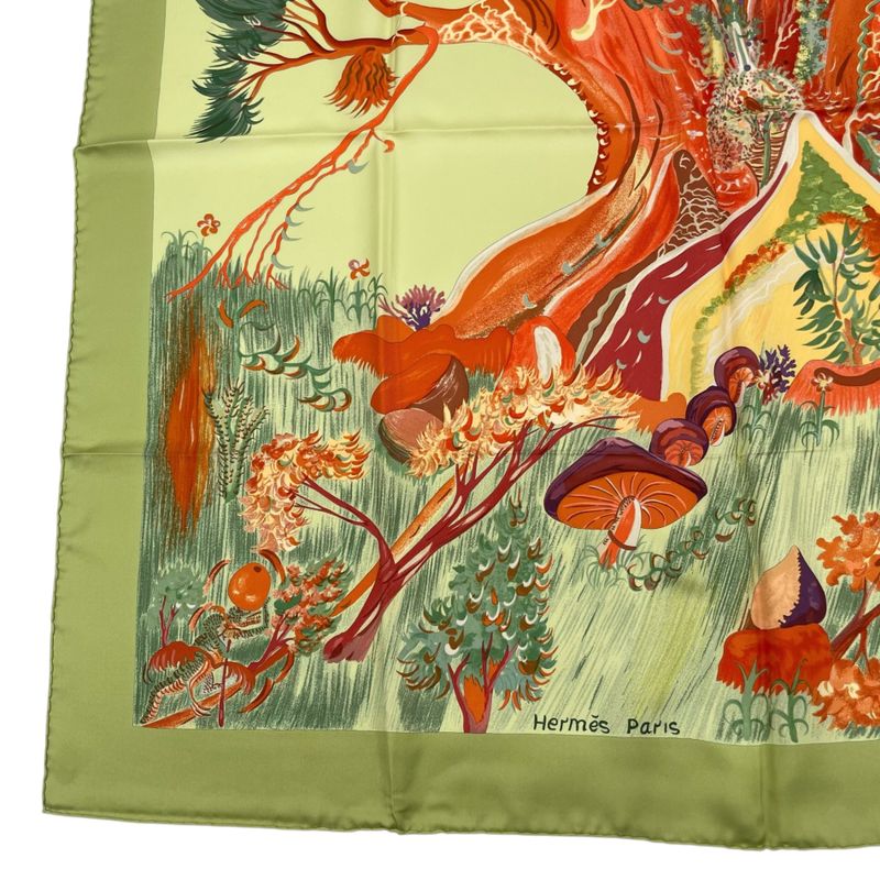 HERMES Scarf Carre 90 Kuggor Tree Fashion Silk Green Box Included