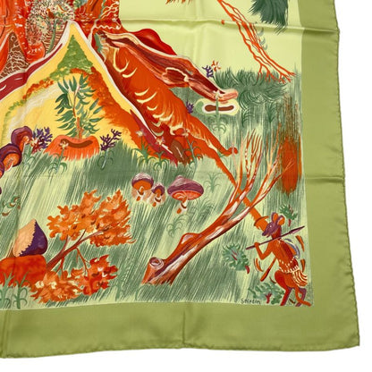 HERMES Scarf Carre 90 Kuggor Tree Fashion Silk Green Box Included
