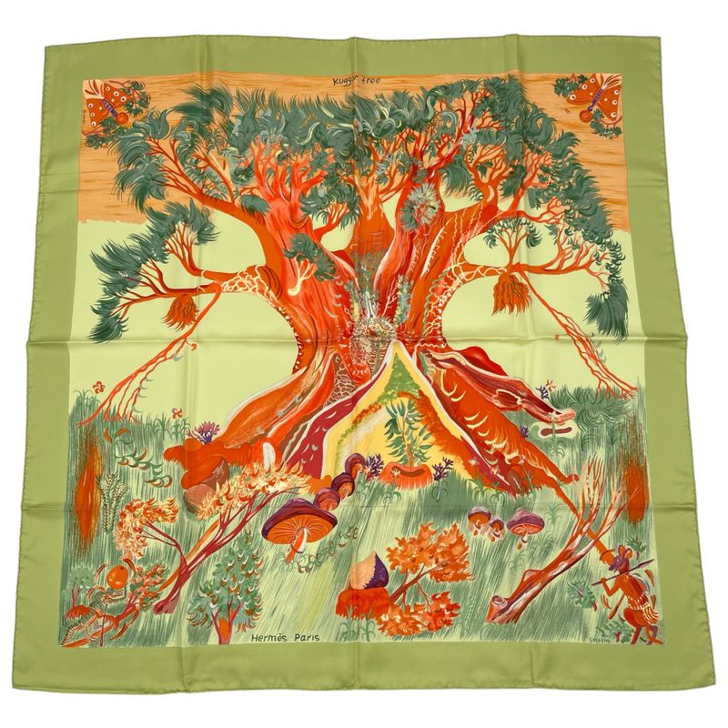HERMES Scarf Carre 90 Kuggor Tree Fashion Silk Green Box Included