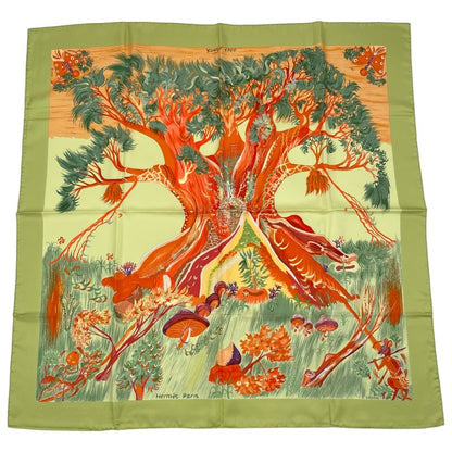 HERMES Scarf Carre 90 Kuggor Tree Fashion Silk Green Box Included