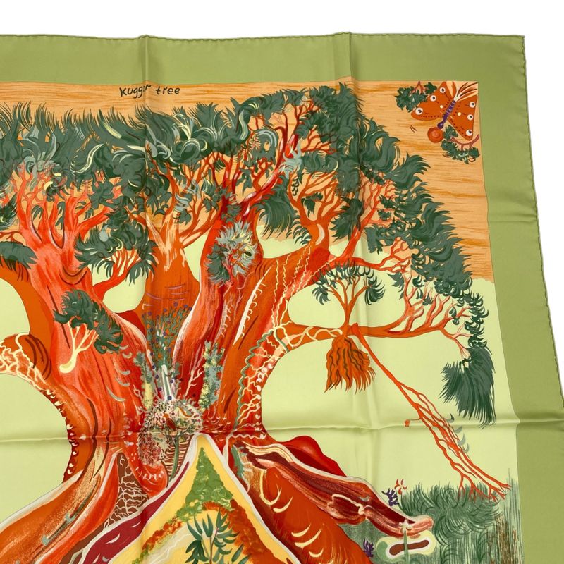 HERMES Scarf Carre 90 Kuggor Tree Fashion Silk Green Box Included