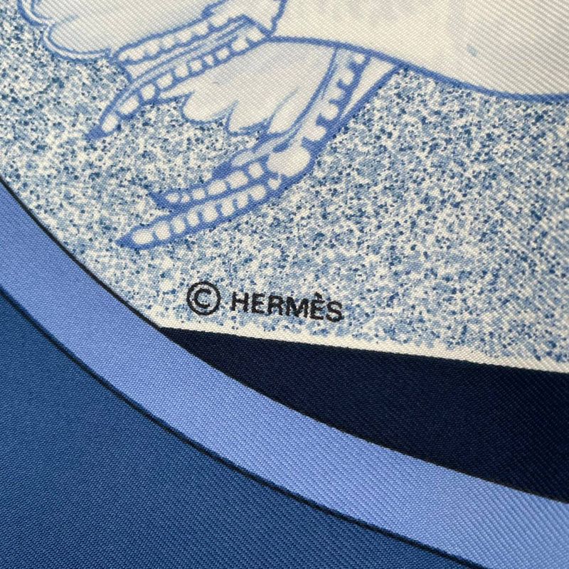HERMES Carre 90 Scarf Migratory Bird 100% Silk Blue