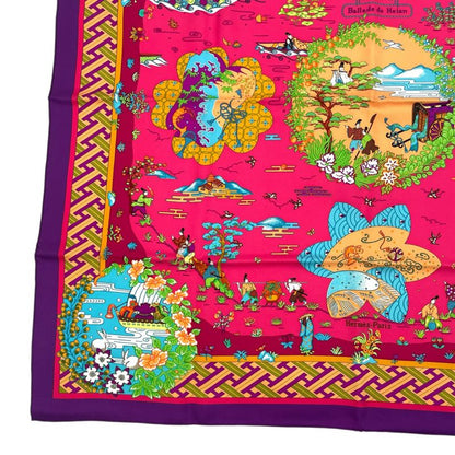HERMES Carre 90 Large Scarf 100% Silk Ballade De Heian In The Garden Of Heian