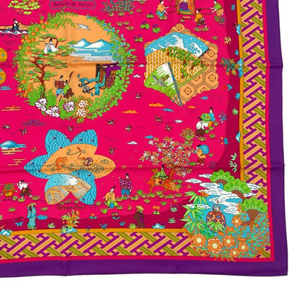 HERMES Carre 90 Large Scarf 100% Silk Ballade De Heian In The Garden Of Heian