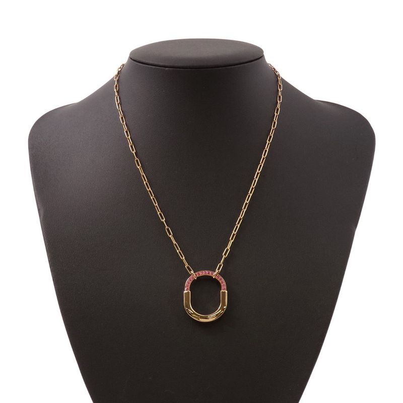 Tiffany & Co. Necklace Lock Pendant Pink Saffiano