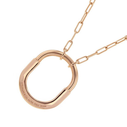 Tiffany & Co. Necklace Lock Pendant Pink Saffiano