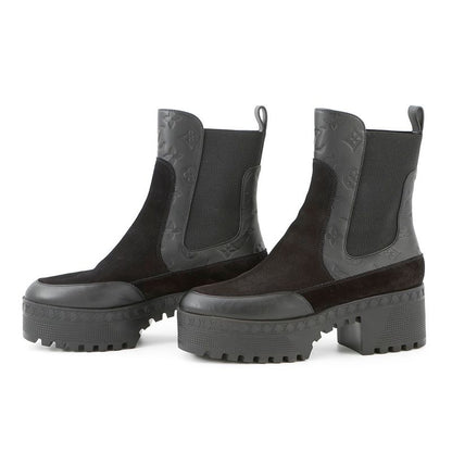 Louis Vuitton Boots Monogram Empreinte Suede Laurie Ankle Noir Black