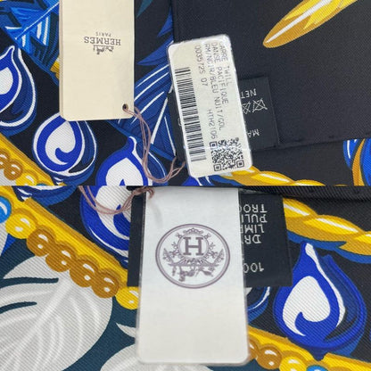 HERMES Carre 90 Danse Pacifique 100% Silk Blue