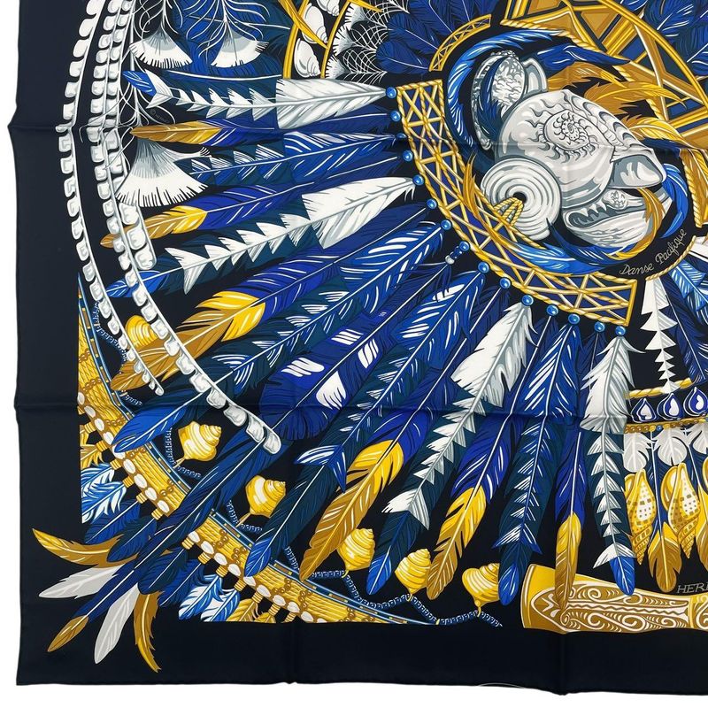 HERMES Carre 90 Danse Pacifique 100% Silk Blue
