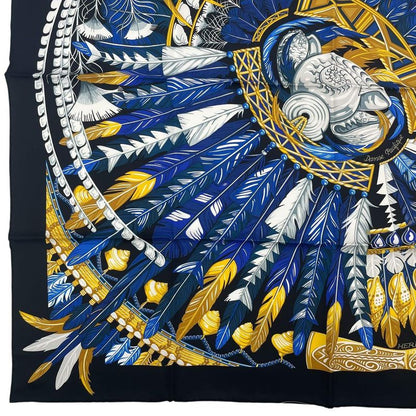 HERMES Carre 90 Danse Pacifique 100% Silk Blue