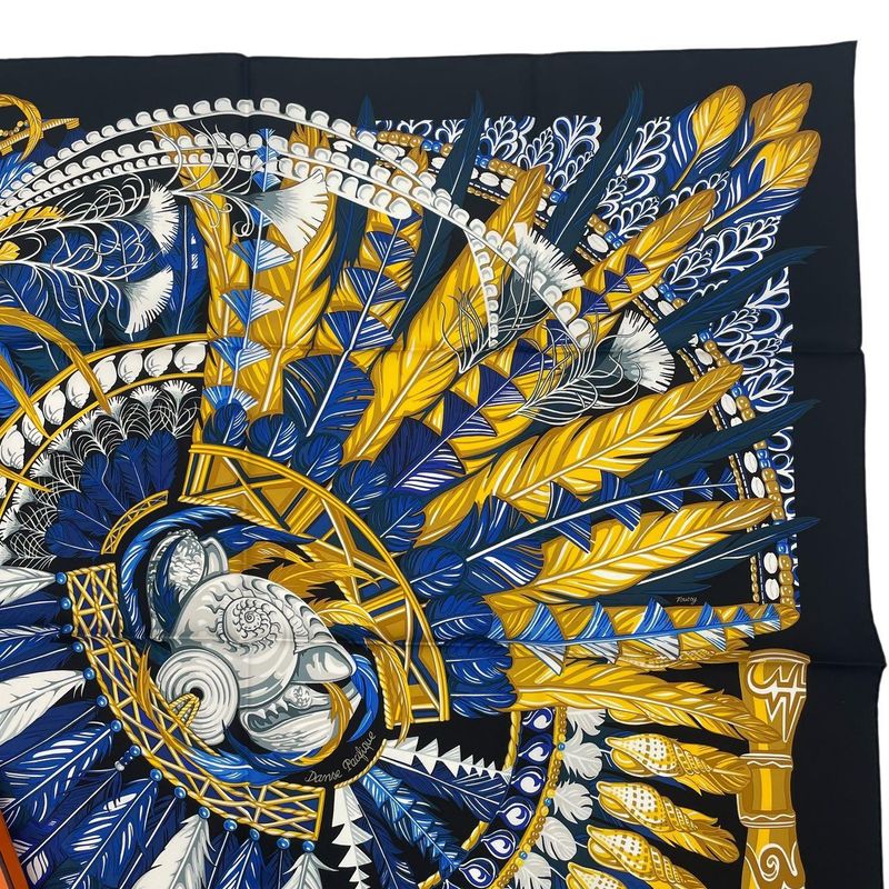 HERMES Carre 90 Danse Pacifique 100% Silk Blue
