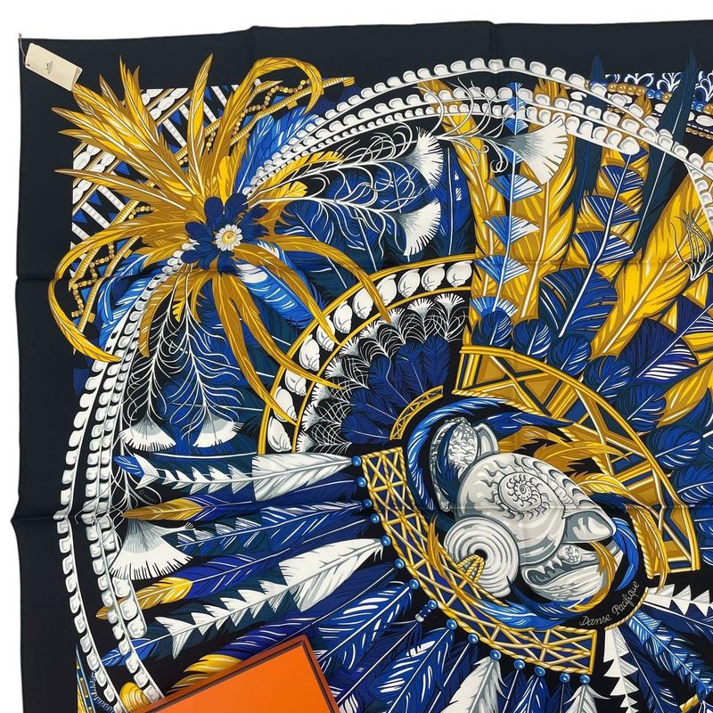 HERMES Carre 90 Danse Pacifique 100% Silk Blue