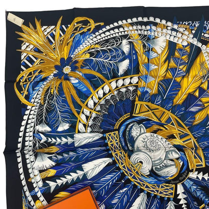 HERMES Carre 90 Danse Pacifique 100% Silk Blue