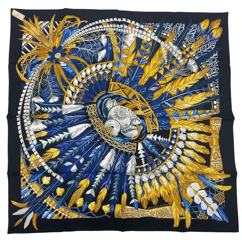 HERMES Carre 90 Danse Pacifique 100% Silk Blue