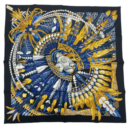 HERMES Carre 90 Danse Pacifique 100% Silk Blue