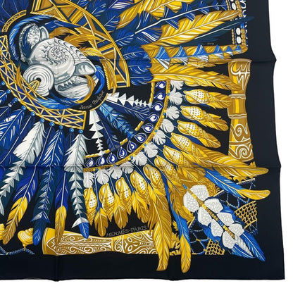 HERMES Carre 90 Danse Pacifique 100% Silk Blue