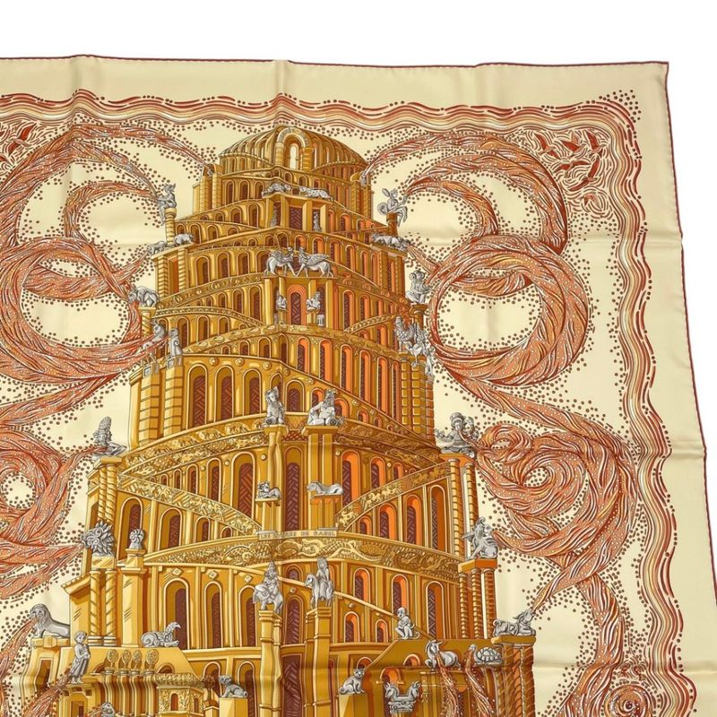 HERMES Carre 90 LES Rivieres DE Babel River Of Babel Scarf 100% Silk Beige
