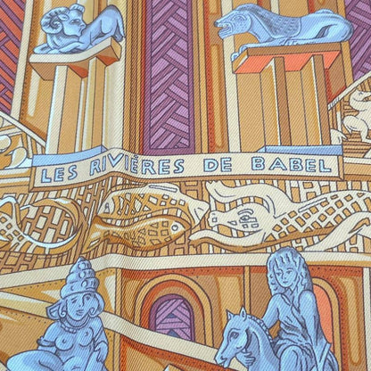 HERMES Carre 90 LES Rivieres DE Babel River Of Babel Scarf 100% Silk Beige